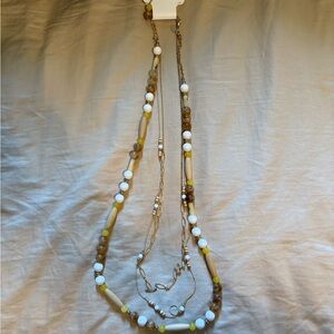 Charming Charlie White and Brown Beaded Necklace